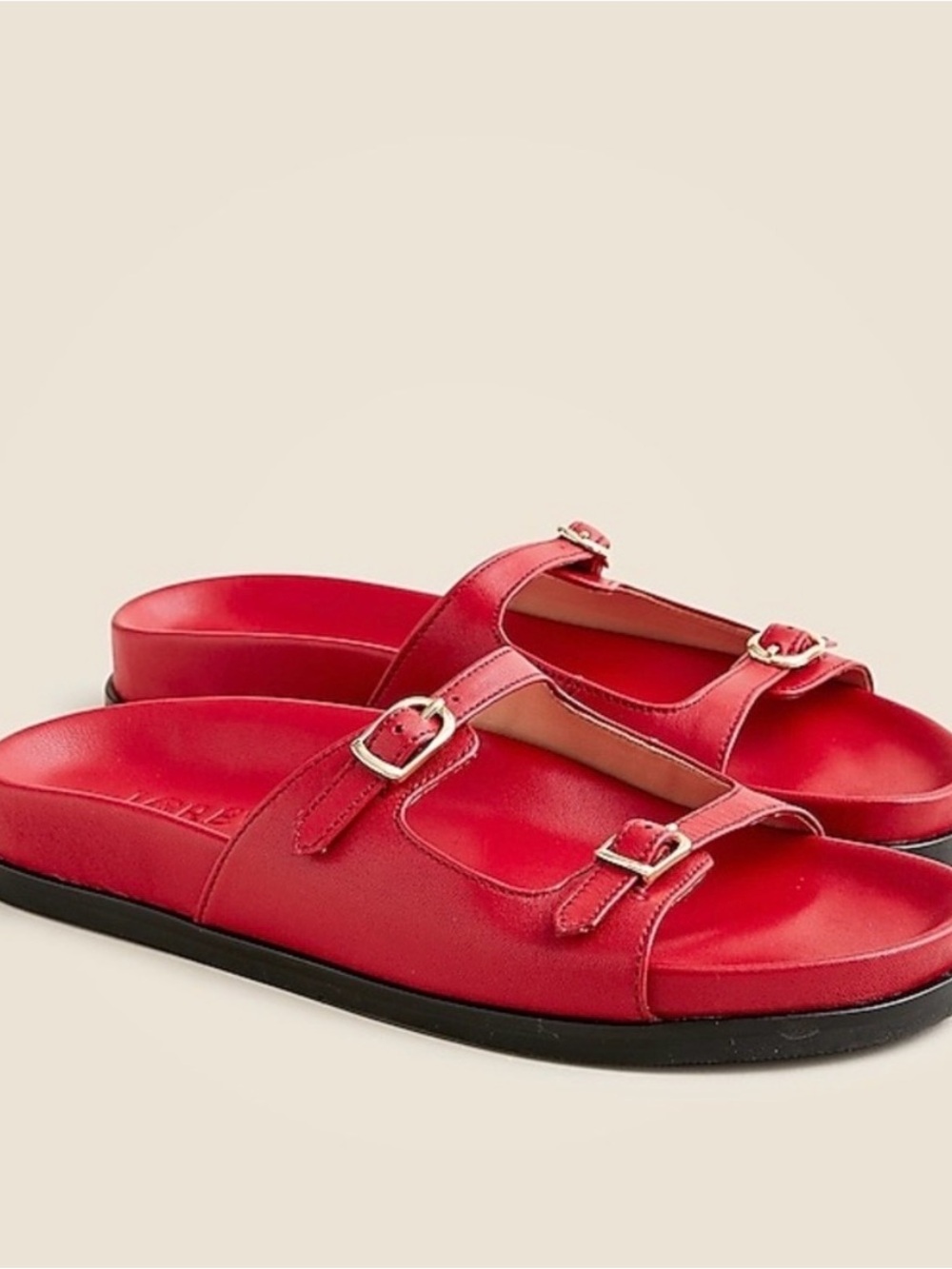 J. Crew Red Double-Buckle Slide Sandals